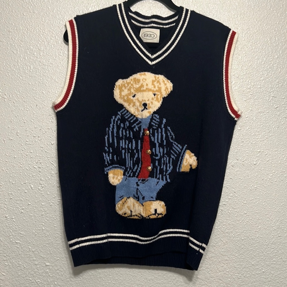 Cider vintage women’s wool vest, bear detail with buttons, casual, fall